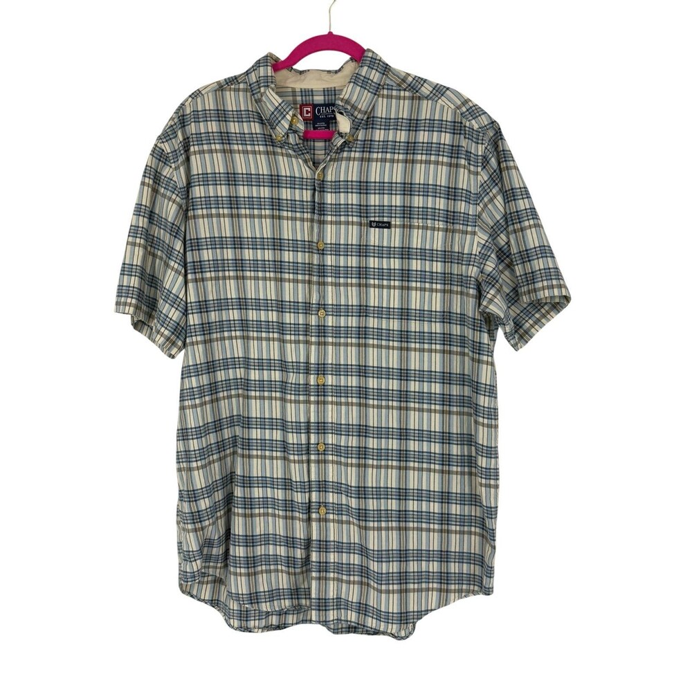 Vintage Chaps Men’s Plaid Button Front Shirt Short Sleeve 100% Cotton sz L